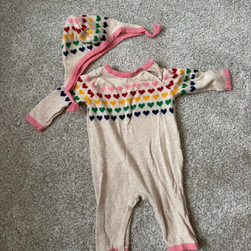 Angel Dear Cream Bodysuit with Rainbow Hearts